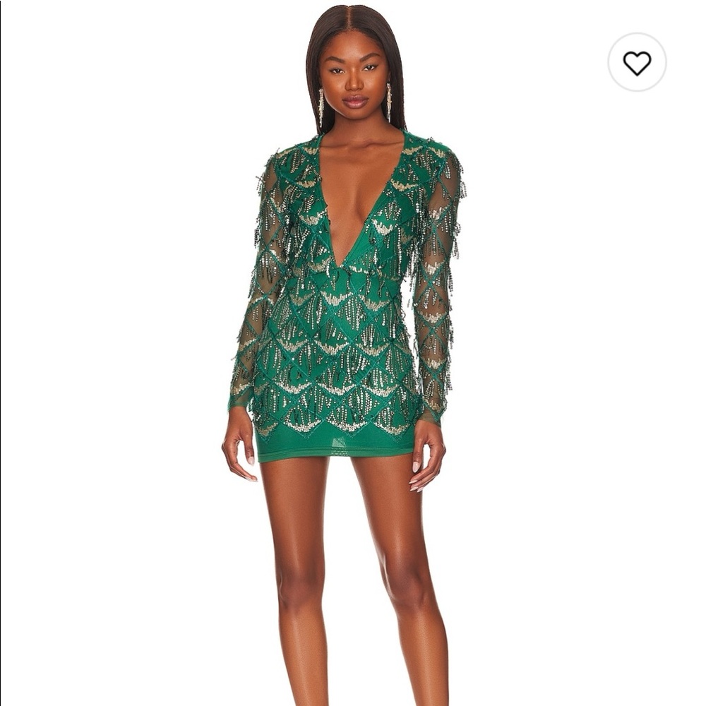 superdown Nia Sequin Fringe Dress in Dark Green